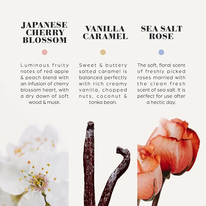 Candle Gift Set, 10% Essential Oil, 3 Pack-Japanese Cherry Blossom,Vanilla Caramel,Sea Salt Rose with Heat-Resistant Ceramic Jar, Scented Candle for Home Scenetd, Soy Wax Candle Gifts for Women