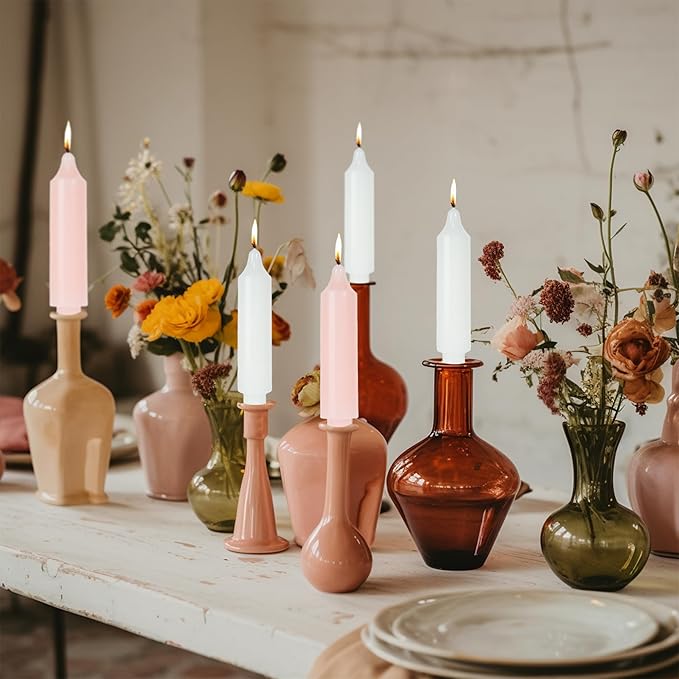 Beeswax Taper Candles Short Candle Sticks Unscented Dinner Candle Dripless for Home Decor,Set of 4,Yellow
