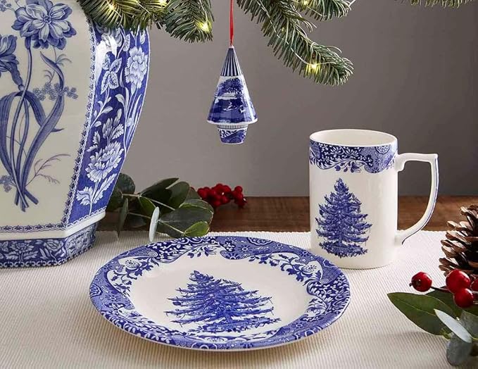 Spode Blue Italian Christmas Mug, 12oz - Elegant Holiday Drinkware with Iconic Christmas Tree Motif, Dishwasher & Microwave Safe Festive Mug for Hot Cocoa, Tea, Coffee Lovers - Ideal for Bar Cart