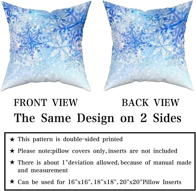 Giwawa White Blue Snowflake Pillow Cover Set of 2 Merry Christmas Snow Throw Pillowcases Winter Xmas Falling Crystal Nature Ice Cushion Covers for Sofa Bedding Car Home Couch Decor 18"x18"