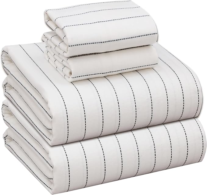 RUVANTI Flannel Sheets Queen Size - 100% Cotton Double Brushed Bed Sheets, Deep Pockets 16 Inches Queen Sheet Set, All Seasons Breathable & Extra Soft - Warm & Cozy, 4 Piece, Running Dots