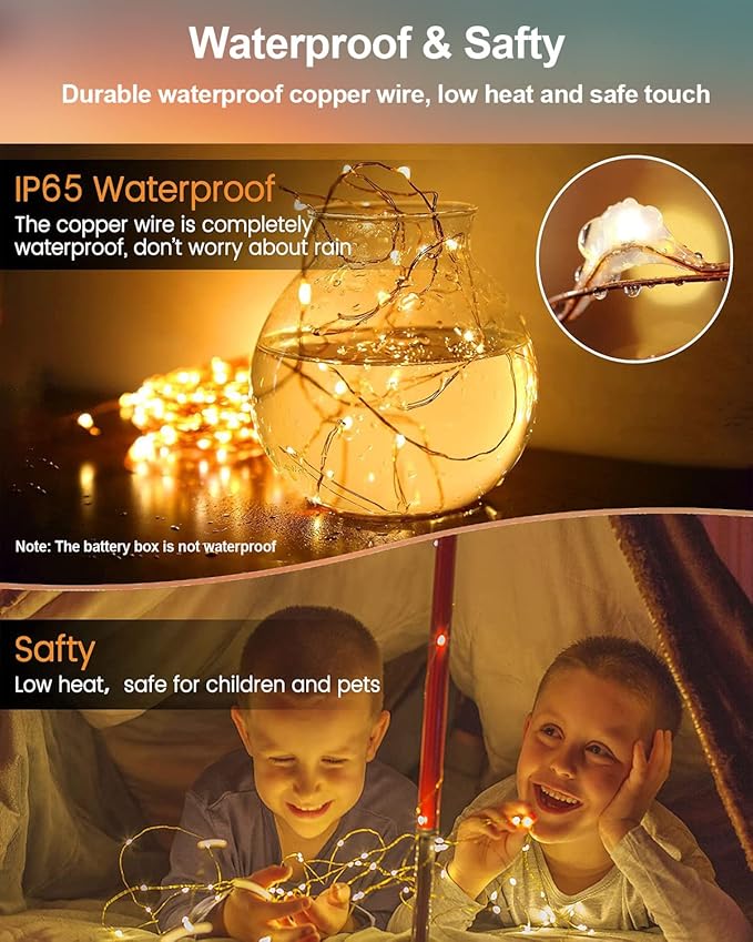 20 Pack Fairy Lights Battery Operated, 3.3ft 20 LED Mini String Lights Twinkle Lights Copper Wire Firefly Starry Lights for Mason Jars Wedding Party Christmas Centerpiece Table Decorations, Warm White