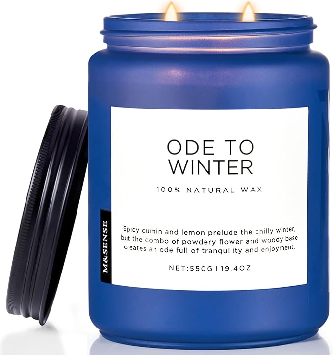 M&SENSE Ode to Winter Soy Candles Strong Scented, 2 Wick Jar Candle 19.4oz 110 Hour Long Lasting, Lavender Sandalwood Organic Natural Aromatherapy Candle Gifts Bedroom Bathroom Home Decor