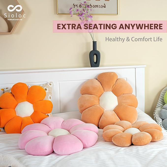 Sioloc Flower Shaped Throw Pillow Butt Cushion, Seating Cushion, Cute Room Decor & Plush Pillow for Bedroom Sofa Chair (Blush, 15.7")