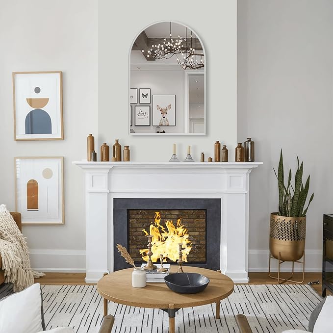 30" x 48" Silver Arched Mirror, Arch Wall Mirror, Metal Frame Black Bathroom Mirror, Arched Top Bathroom Vanity Mirror for Living Room, Bedroom, Entryway, Tempered Glass, Shatter Proof
