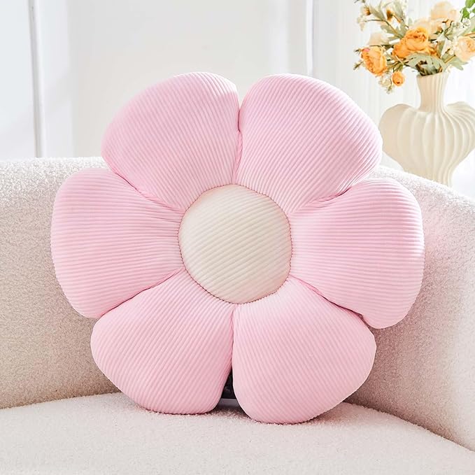 Pink Flower Pillow, 14.9" Cute Flower Shaped Floor Pillow, Aesthetic Floral Plush Daisy Decorative Throw Pillows for Bed Sofa Couch