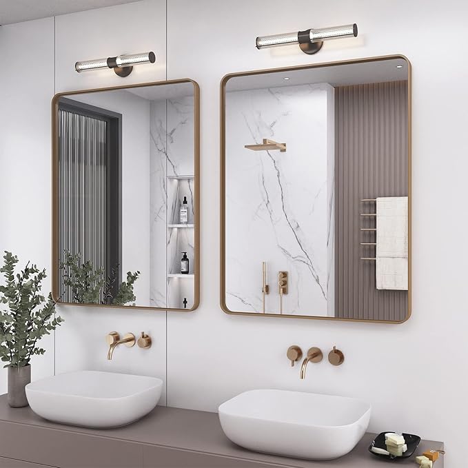 22x30 Brushed Gold Bathroom Mirror, Metal Gold Framed Vanity Mirror, Modern Rectangle Wall Mirror for Entryway, Anti-Rust (Horizontal/Vertical)