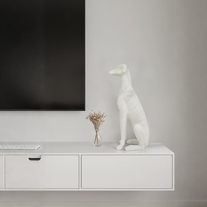 Greyhound Sculpture, White Resin Dog Statue for Home Decor, Coffee Table, Entryway Table, Bookshelf, Living Room, Gifts for Dog Lovers Housewarmings, 14.5 Inch Tall