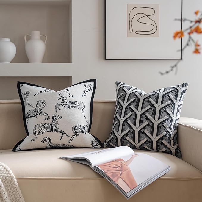 Premium Throw Pillow Covers 20x20 Inches - Artistic Y Pattern Branch Chenille Jacquard Embroidery Decorative Couch Pillow Covers for Living Room Bedroom Sofa Home Décor