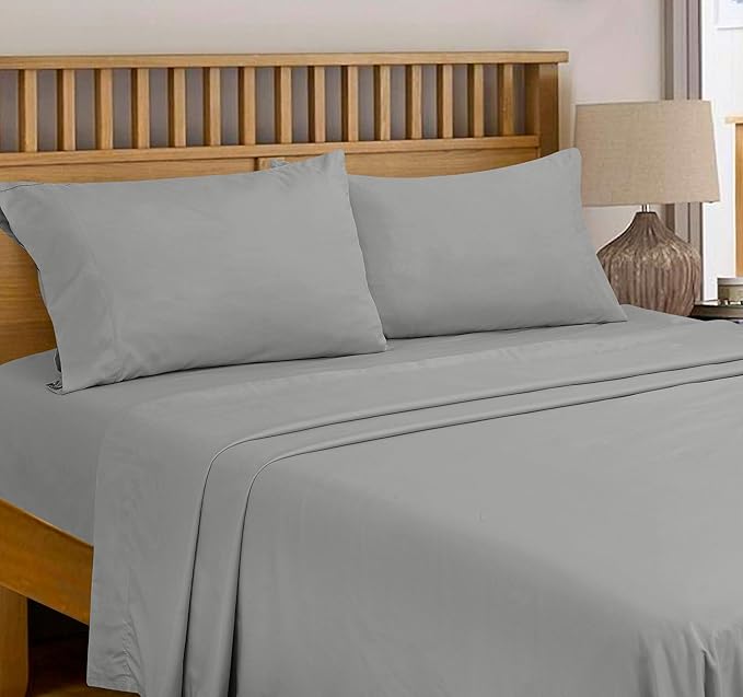 Royale Linens 300 Thread Count 100% Long Staple Combed Cotton Flat Sheet - Super Soft - Top Sheets - Full Flat Sheet Sold Separately - Breathable, Cool & Crisp Percale Sheets Only (Full, Silver)