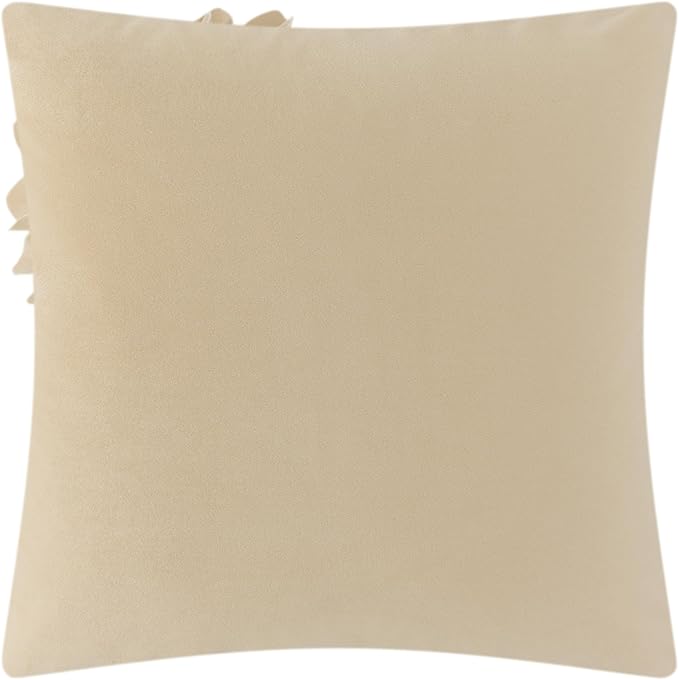 JWH Decorative Flower Throw Pillow Covers 3D Sunflower Pillow Case Velvet Cushion Floral Pillowcase for Bed Living Room Couch Chair Decor 18x18 Inches Camel White