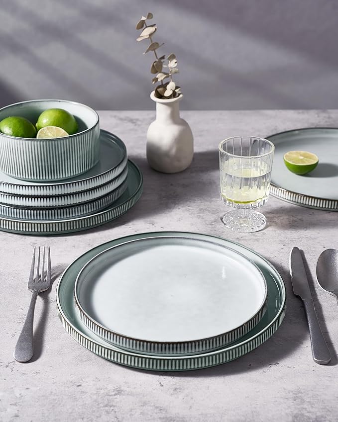 famiware Star Salad Plates for 6, 8 inches Plate Set, Stoneware Dinnerware, Small Dinner Plates for Dessert, Salad, Appetizer, Smoky Blue