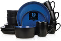 Stone Lain Albie Stoneware 16-Piece Modern Dinnerware Set, Kitchen Plates and Bowls Sets, Dish Set for 4, Blue and Black