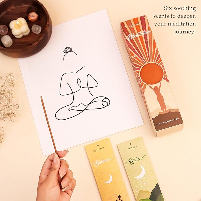 Carnatia Meditation Incense Sticks – Set of 6 Calming Scents for Mindfulness, Focus & Self-Care | Purifying Aromas for Spiritual Wellness, Inner Peace & Healing Rituals!