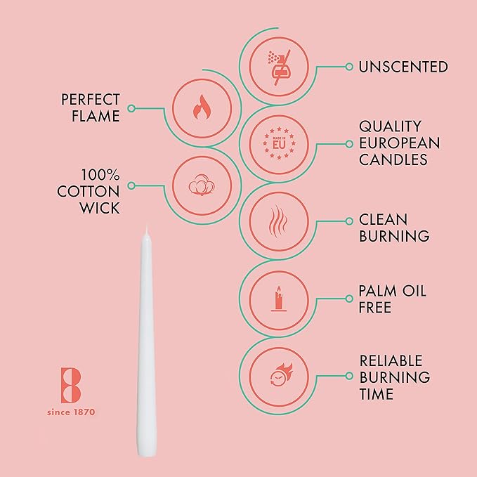 BOLSIUS White Taper Candles - 4 Pack Unscented 10 Inch Dinner Candle Set - 8 Hours Burn Time - Premium European Quality - Smokeless and Dripless Household, Wedding, Party, and Home Decor Candlesticks