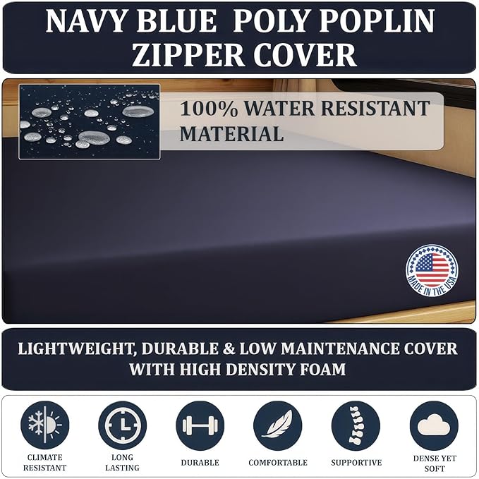 Foamma 3” x 28” x 79” Water Resistant RV Bunk Mattress, Firm High Density Foam, Comfortable and Durable Polyester Cover, Truck, Camper, Travel Trailer, Made in USA