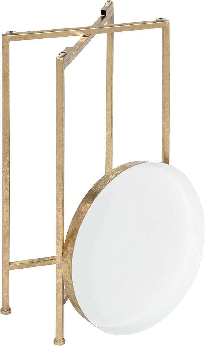 Kate and Laurel Celia Round Metal Foldable Tray Accent Table, White with Gold Base