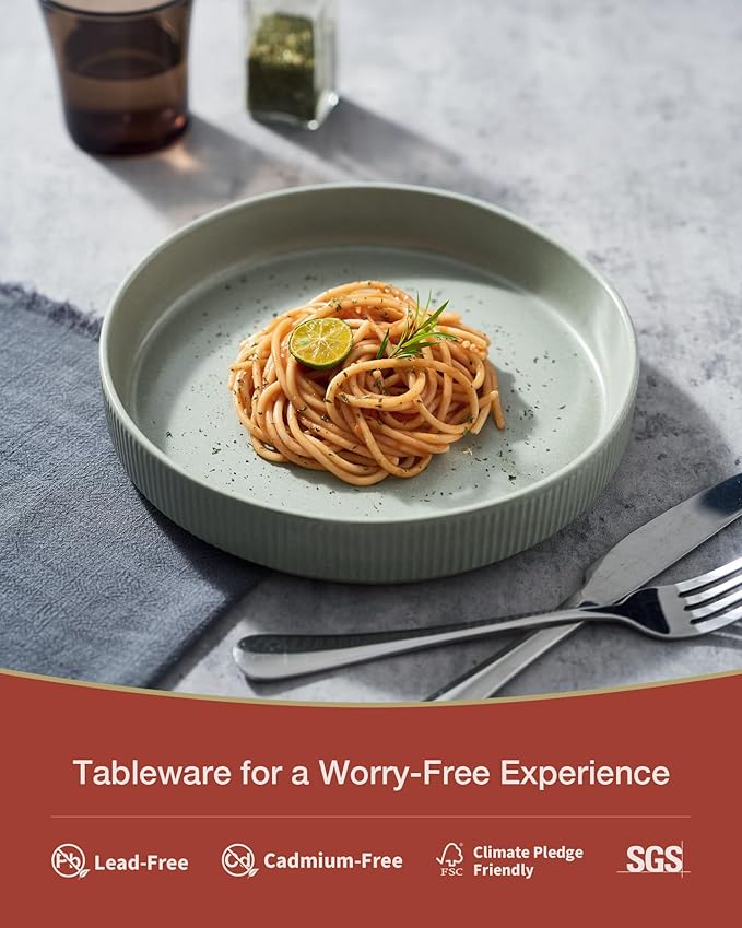 famiware Star 7.5" Pasta Bowls Set, Salad Bowl Set of 4, Double Reactive Glaze, Stackable, Ideal for Your Friend for Housewarming, Festivals, Light Green