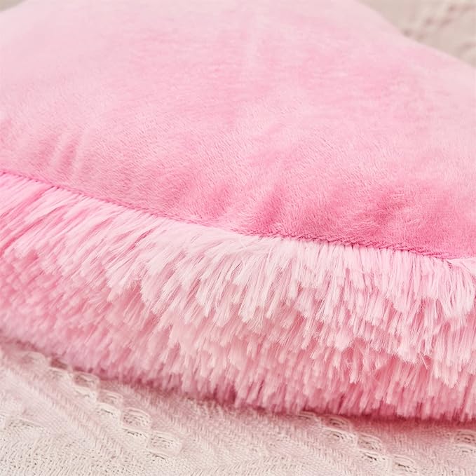 MOOWOO Fluffy Heart Pillow, Faux Fur Throw Pillow,Sherpa Plush Fluffy, Cute Soft Throw Cushion, Valentines Day,Thanks Giving Days,Christmas Day Decorative for Home Bed Couch Heart Shape