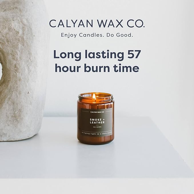 Calyan Wax Co. Soy Wax Candle, Aspen + Fog Scented Candle, 57 Hour Burn Time, Aromatherapy Soy Candles, Non Toxic & Vegan Soy Wax, Amber Glass Jar Scented Candles, 7.2oz