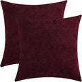 Burgundy Red Chenille Decorative Couch Throw Pillow Covers, Soft Cushion Cases for Home Livingroom Sofa Décor, Pack of 2, 14 x 14 Inches