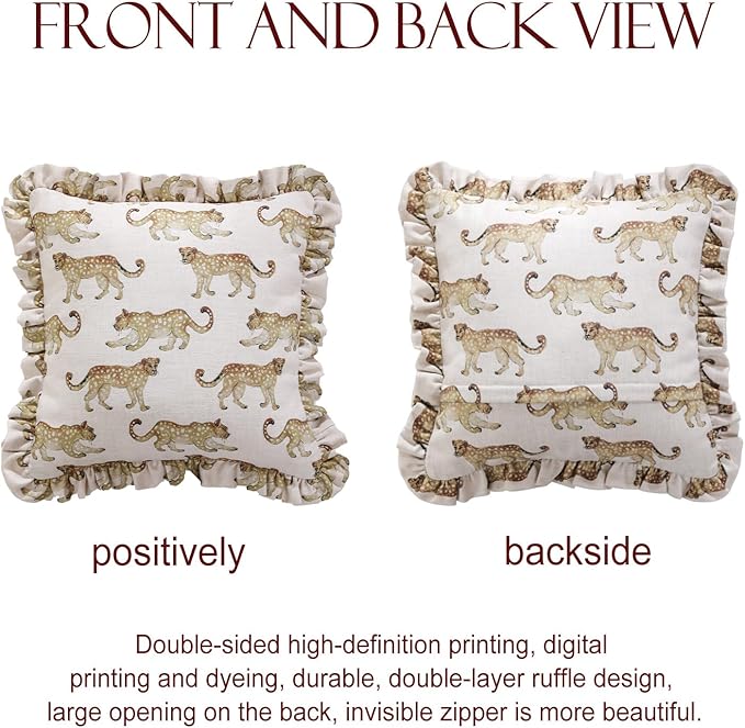 patdrea Designer Throw Pillow Covers for Couch 18"x18",Vintage Linen Pillows Cover with Cheetah Pattern and Luxury Pendant,Farmhouse Decorative Pillowcases for Bed Living Room Outdoor Set of 2
