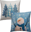 Winter Snowman Throw Pillow Covers - Buffalo Plaid Trees Pillow Covers 22x22 Set of 2 Snowflake Pillowcases Ice Crystal Snow Cushion Covers for Home Sofa Bed