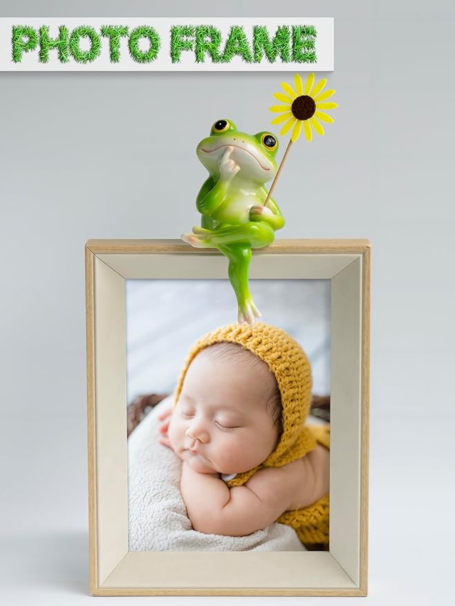 Frog Figurine, Funny Frog Statue with Removable Flower, DIY Customizable Office Home Decor for Living Room Shelf Desk Accessories, Outdoor Yard Garden Decorations, Birthday Gifts for Women