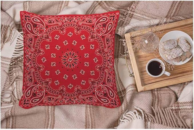 WONDERTIFY Throw Pillow Cover Case Orange Bandana Pattern Black and White Ornaments,Soft Pillow Case for Decorative Bedroom/Livingroom/Sofa/Farm House - Cushion Covers Couch Pillow 18x18 Inch