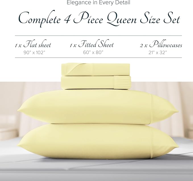 Carressa Linen 100% Egyptian Cotton Queen Sheet Set - Luxury 1500 High Thread Count Egyptian Cotton Sheets Queen Size (4 PC, Beige), Silky Soft, Cooling, 17" Deep Pocket Sateen Weave Hotel Bedding