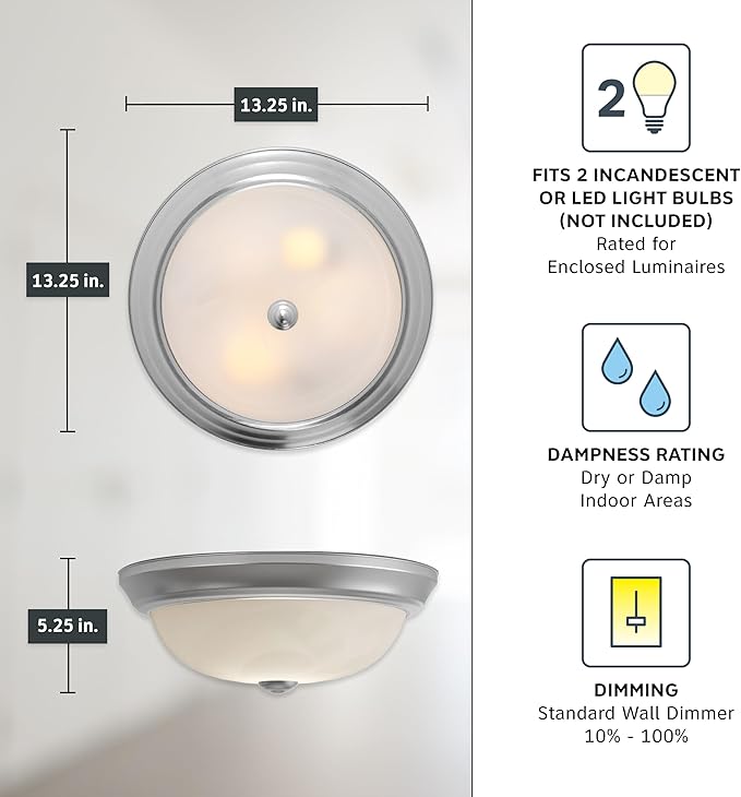 Designers Fountain 13 in 3-Light Flush Mount Ceiling Light, Pewter with Alabaster Glass Shade, 1257M-PW-AL