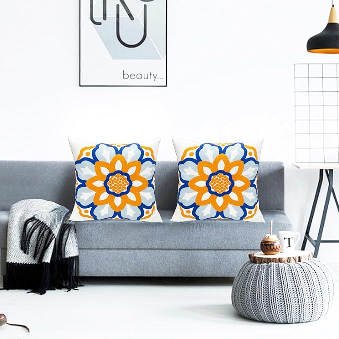 Decorative Throw Pillow Covers Set of 2 Dahlia Floral Pillow Covers 18x18 inch Super Soft Short Plush Square Throw Pillows,Farmhouse Outdoor Pillow Covers for Couch Sofa Bed Living Room