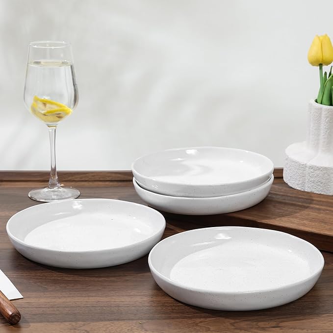Stoneware Dinner Plates Set of 4, 8 Inch Reactive Matte Glaze Ceramic Plates Set, Modern Dinnerware Dish set for Kitchen,Microwave, Dishwasher Safe, Scratch Resistant,White