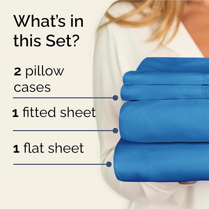 Twin XL Sheet Set 4 Piece - Bed Sheets Twin Size - Soft Hotel Luxury Bedding - Cooling, Comfy & Breathable - 1 Flat & 1 Fitted and 2 Pillowcases with Deep Pockets - Wrinkle and Fade Free - Denim Blue