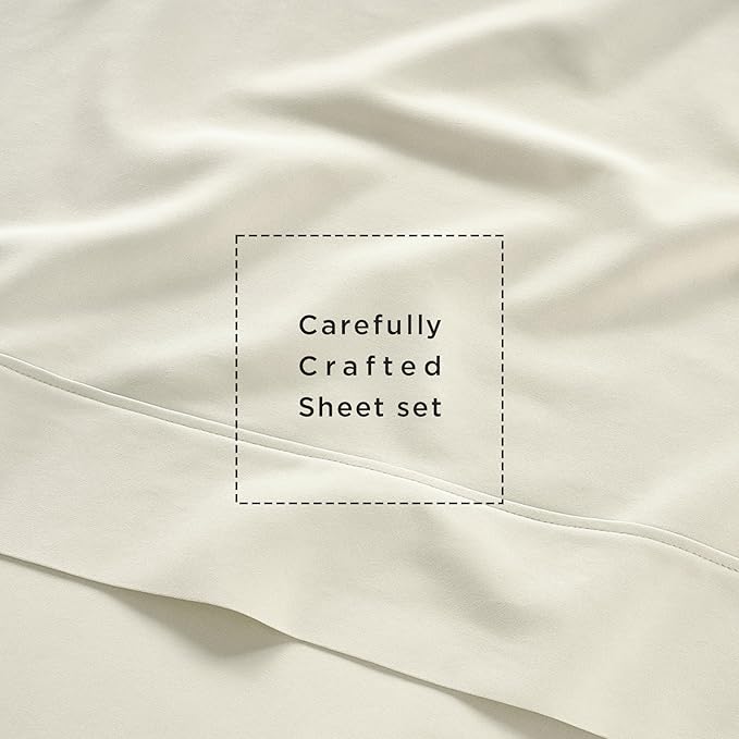 Threadmill Cotton Queen Sheet Set | 100% Cotton Sheets for Queen Size Bed | Solid Sateen Queen Bed Sheets Set with 16” Deep Pocket | Soft Breathable 4-Piece Cooling Bedding Sheet Set | Ivory