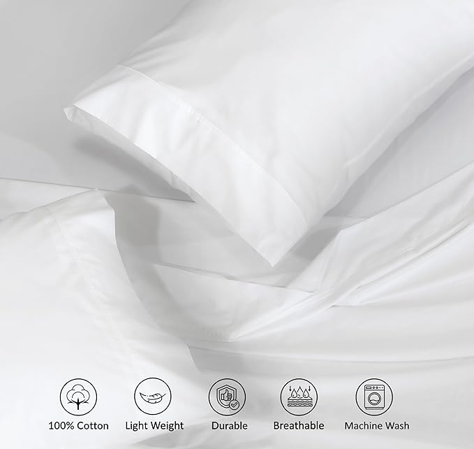 RUVANTI 100% Cotton Full Size Bed Sheets, 4 Pieces, Soft & Breathable Percale Weave Bedding, Deep Pocket 16", Hotel Standard, Crisp Cool Feel, Durable, Perfect Sheet Set Dyed, Milky White