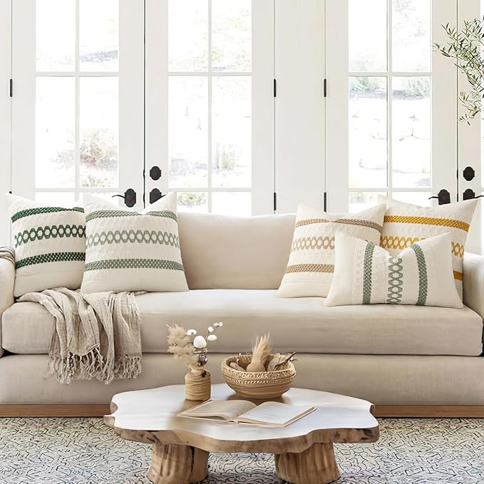 MIULEE Set of 2 Sage Green Boho Decorative Pillow Covers 20x20 Inch Farmhouse Rustic Couch Throw Pillows Modern Summer Cotton Cushion Covers Retro Cute Macrame Woven Home Decor for Bed Sofa Chair