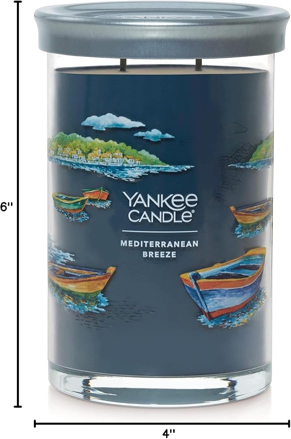 Yankee Candle Large Tumbler Scented Candle with up to 80 Hour Burn Time, Premium Plant Wax Blend for Consistent Burn, 20 oz Tumbler Candle with Room Filling Fragrance, Mediterranean Breeze