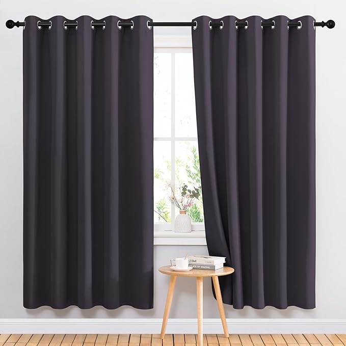 NICETOWN Greyish Purple Window Draperies and Curtains - Home Fashion Grommet Top Drape Panels for Bedroom (Set of 2, 66 by 72 Inch, Greyish Purple)