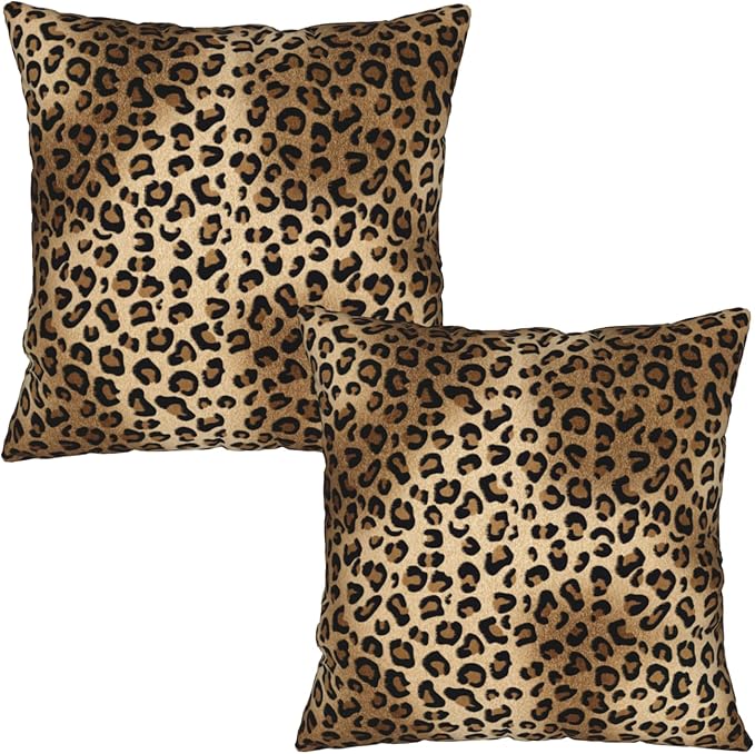 Leopard Print Pillow Cover - Animal Print Throw Pillows Covers 16x16 Set of 2 Brown Pillow Cases for Couch Sofa Bedroom