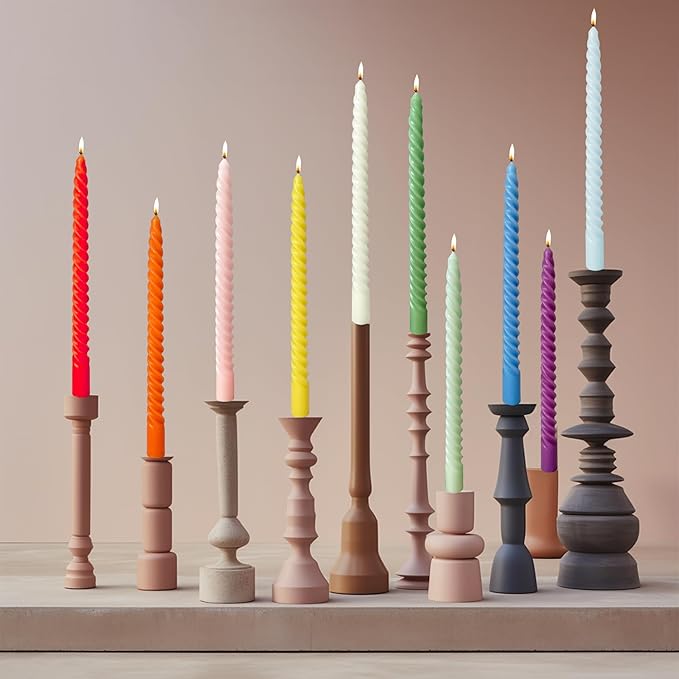 Green Spiral Taper Candles Unscented Smokeless Long Tall Tapered Candles for Candlesticks Sticks Wedding Advent Home Decor Dinner Christmas,10 Inch,12 Pack(E-Gradient Green)