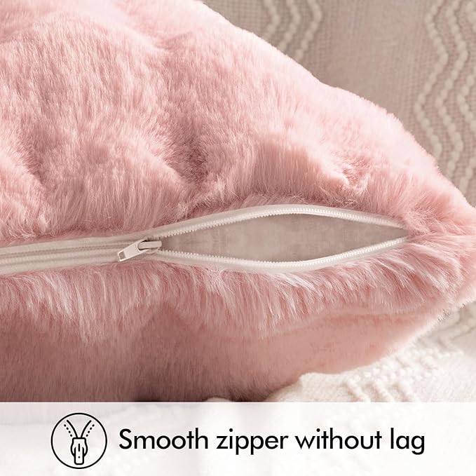 MIULEE Pack of 2 Decorative Pillow Covers Thick Soft Plush Faux Fur Throw Pillows Luxury Home Decor for Couch Bedroom Living Room Sofa,20x20 Inch Light Pink
