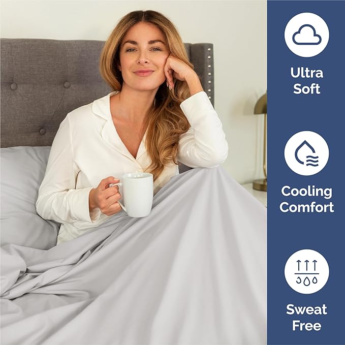 King Sheets Set 6 Piece - Includes 4 Pillowcases - Bed Sheets King Size - Soft Hotel Luxury Bedding - Cooling, Comfy, Cozy & Breathable - 1 Flat, 1 Fitted & 4 Pillowcases w/ Deep Pockets - French Grey
