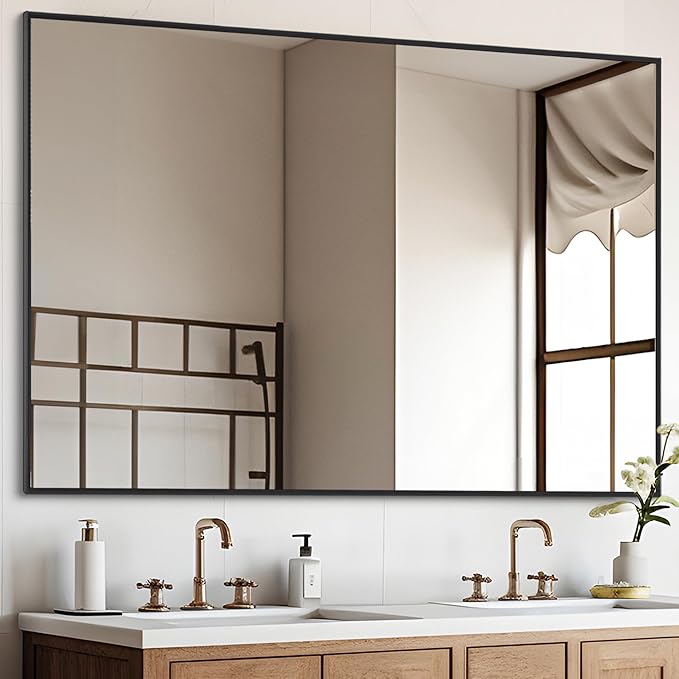 Black Bathroom Mirror for Wall, 36x48 Inch Rectangle Mirrors with Metal Frame, Modern Vanity Wall Mirror Decor for Entryway Hangs, Bathroom Living Room Horizontal or Vertical