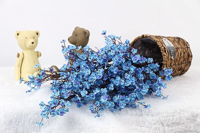 20pcs Babys Breath Artificial Flowers Gypsophila Bouquet Bulk Fake Spring Silk Small Flowers Real Touch Faux Floral for Home Bedroom Kitchen Garden Wedding Christmas Party DIY Decor (Blue)