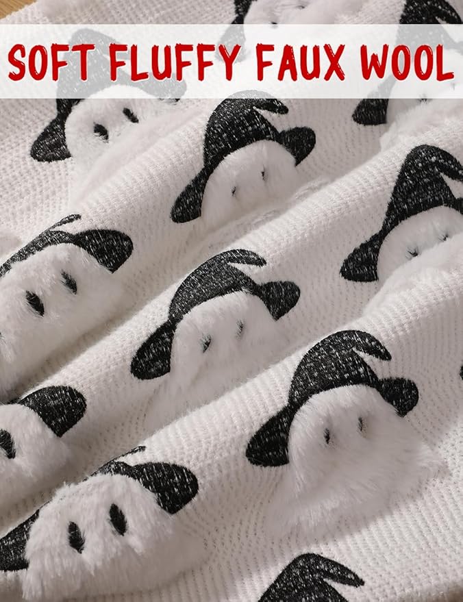 Halloween Decorations Set of 2 Double-Sided Halloween Pillow Covers 16" x 16", with 2 Different Looks, Cure White Ghost & Ghost with Hat, Plush Faux Fur Throw Pillow Covers for Home Decor