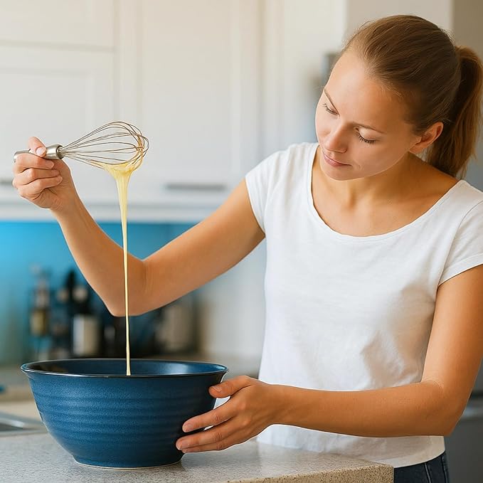 MEKY Ceramic Mixing Bowls Set of 2, 84OZ Large Nesting Salad Bowls - Perfect for Cooking, Baking, Soup, Pasta, Fruit and Popcorn, Deep Bowls Ideal for Microwave and Dishwasher Safe, Blue