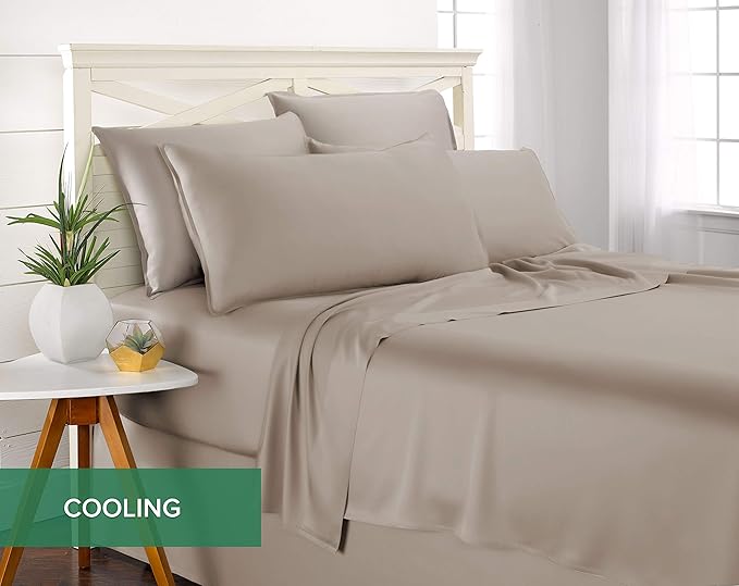 California King Sheets by Pure Bamboo, Genuine 100% Organic Viscose Derived from Bamboo Bed Sheet Set, Soft & Cooling, Double Stitching, Lifetime Quality Promise (California King, Sand)