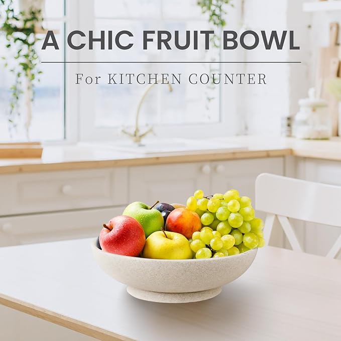 Large Decorative Bowl,Modern Fruit Bowl for Kitchen Counter,Handicraft Decorative Bowls for Home Decor,Stylish Key Bowl for Entry Table - Artificial Stone Beige