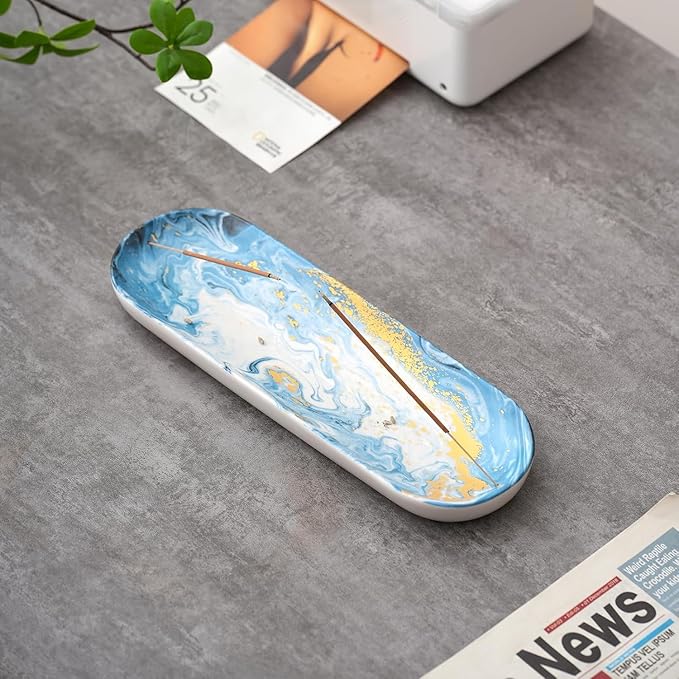 CEREMONY Incense Holder for Sticks, Ceramic Incense Burner with 60 Incense Sticks for Sage Palo Santo, Heat-Resistant Insence-Stick Holder for Backflow Incense Cones Meditation Yoga Spa Room Decor